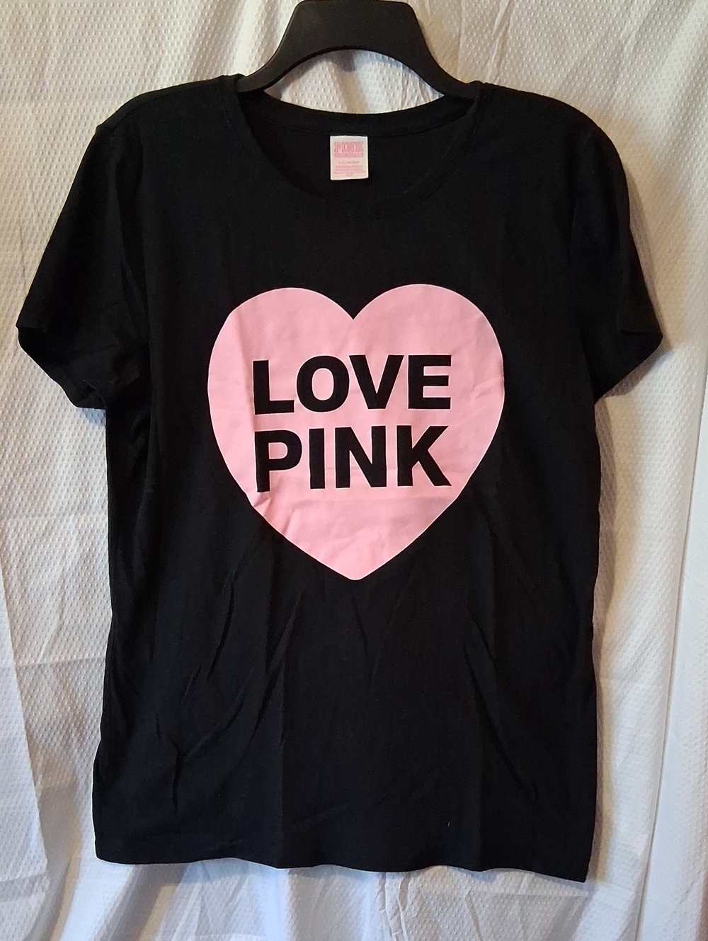 PINK Victoria's Secret Black Tee with Pink Heart Graphic